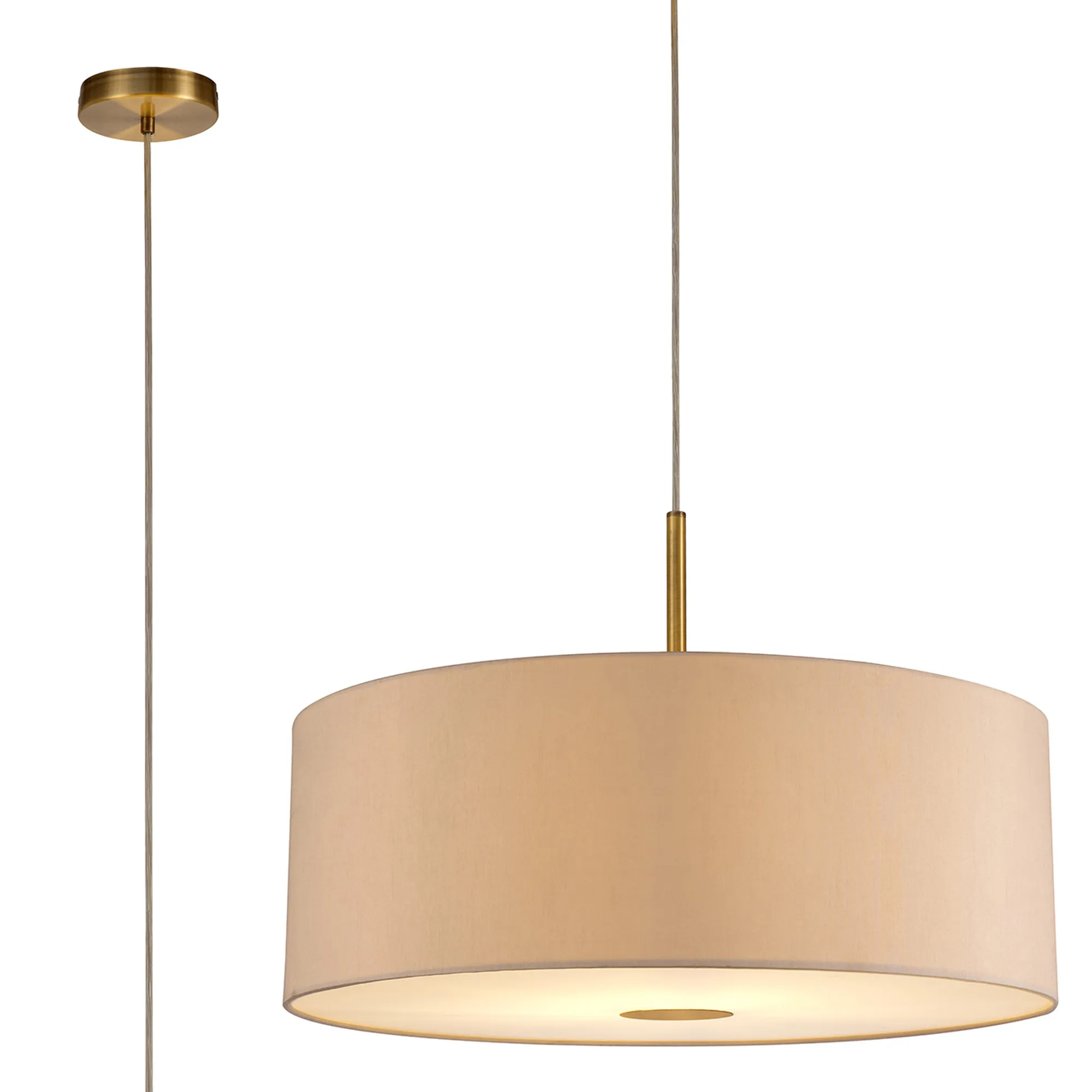 DK0232  Baymont 60cm Pendant 1 Light Antique Brass, Nude Beige/Moonlight, Frosted Diffuser
